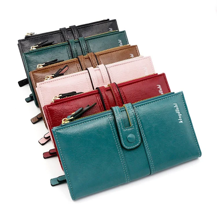KINGDUSHI Hasp Design Multiple Card Slots Long Wallet Women PU Leather Cellphone Clutch - Vermelho