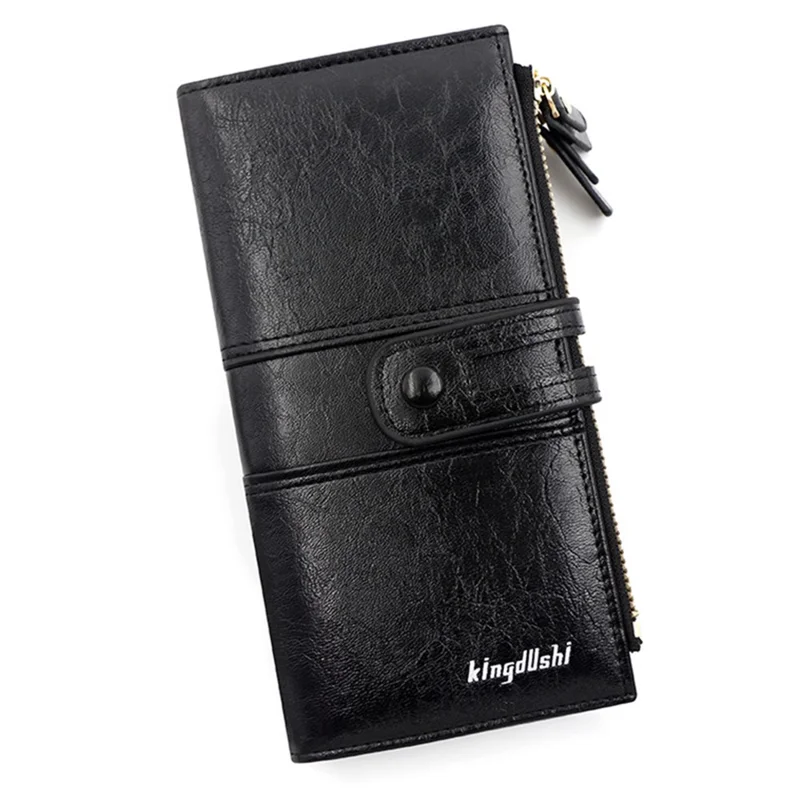 KINGDUSHI Hasp Design Multiple Card Slots Long Wallet Women PU Leather Cellphone Clutch - Black