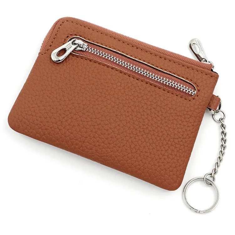 Ultra Slim Card Cash Storage Bag PU Leder Reißverschluss Münzbörse mit Schlüsselanhänger - Braun