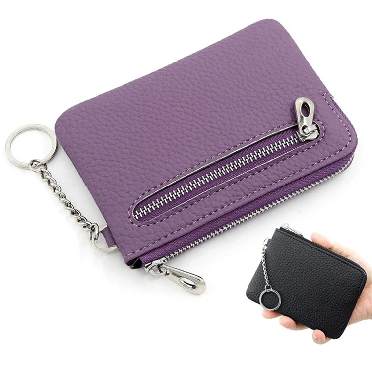 Ultra Slim Card Cash Storage Bag PU Leder Reißverschluss Münzbörse mit Schlüsselanhänger - Braun