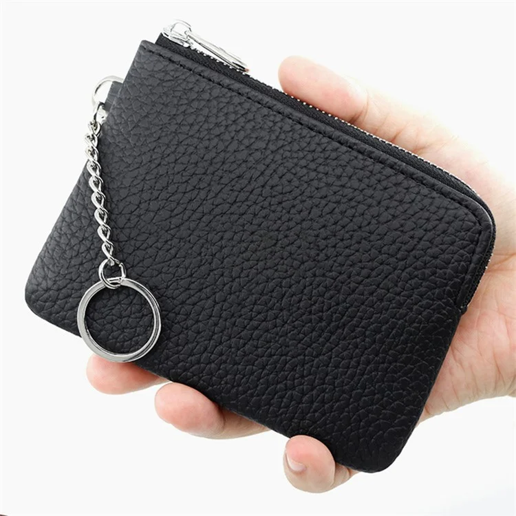 Ultra Slim Card Cash Storage Bag PU Leder Reißverschluss Münzbörse mit Schlüsselanhänger - Braun