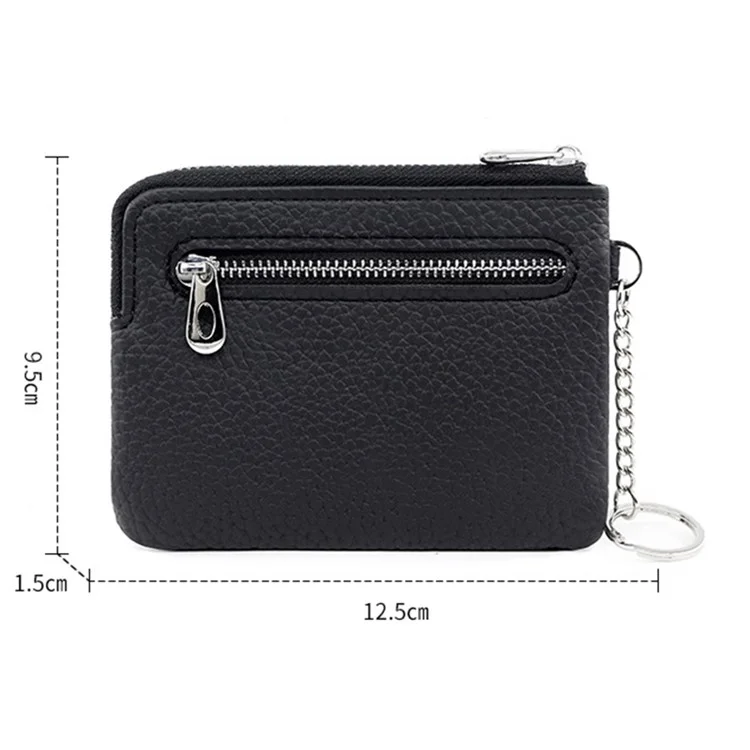 Ultra Slim Card Cash Storage Bag PU Leder Reißverschluss Münzbörse mit Schlüsselanhänger - Braun