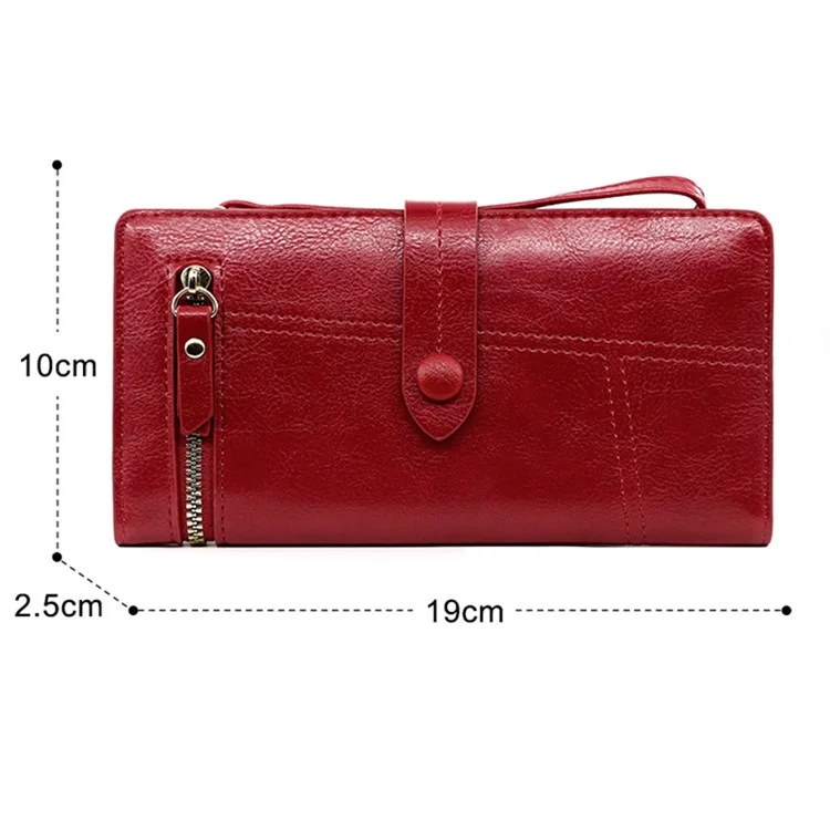 R823-3 Bi-fold Long Wallet Women Multiple Card Slots Zipper Clutch PU Leather Cellphone Purse with Wrist Strap - Noir
