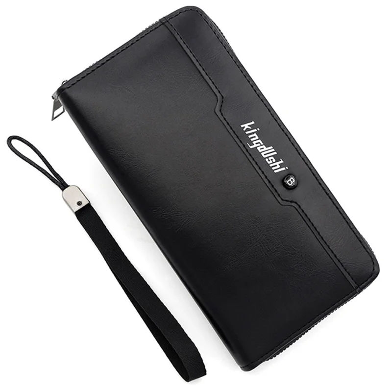 KINGDUSHI Stylish PU Leather Men Zipper Long Wallet Large Capacity Cards Cash Holder Bag - Black