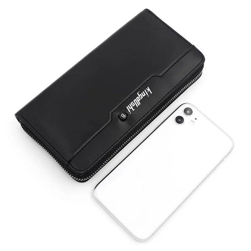 KINGDUSHI Stylish PU Leather Men Zipper Long Wallet Large Capacity Cards Cash Holder Bag - Black