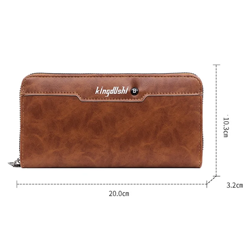KINGDUSHI Stylish PU Leather Men Zipper Long Wallet Large Capacity Cards Cash Holder Bag - Brown