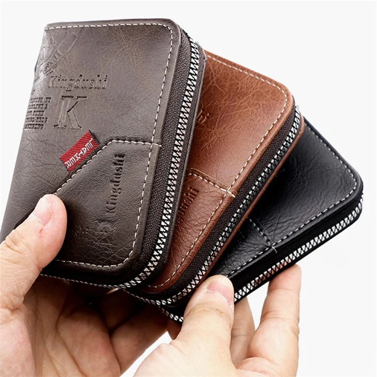 MK95-15 Multifunction Wallet PU Leather Coin Card Storage Bag for Daily Use, Travel - Light Brown