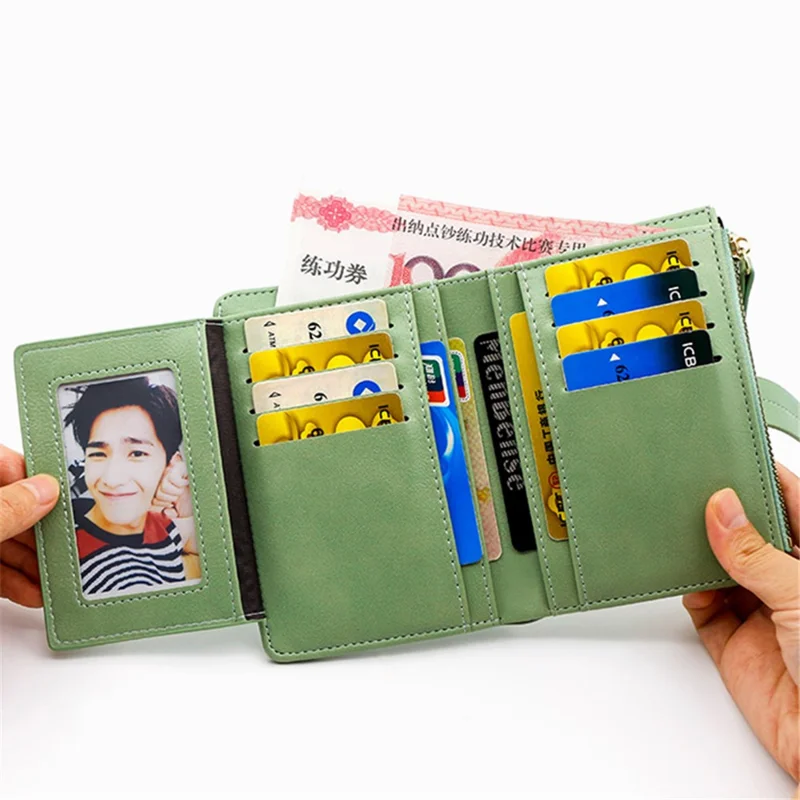 R823-1 PU Leather Zipper Pocket Short Wallet Stylish Tri-fold Women Coin Purse - Light Pink