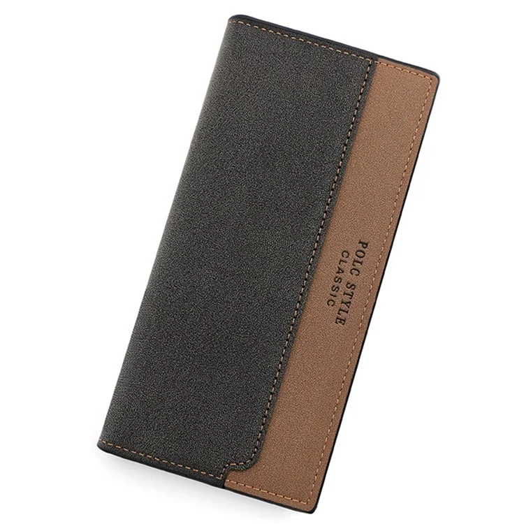 POLC 993-7 Двухцветный сплайсинг PU Leather Men Long Wallet Tri-fold Large Capacity Wallet - Черный