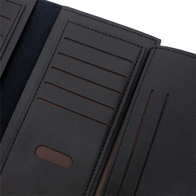 POLC 993-7 Двухцветный сплайсинг PU Leather Men Long Wallet Tri-fold Large Capacity Wallet - Черный