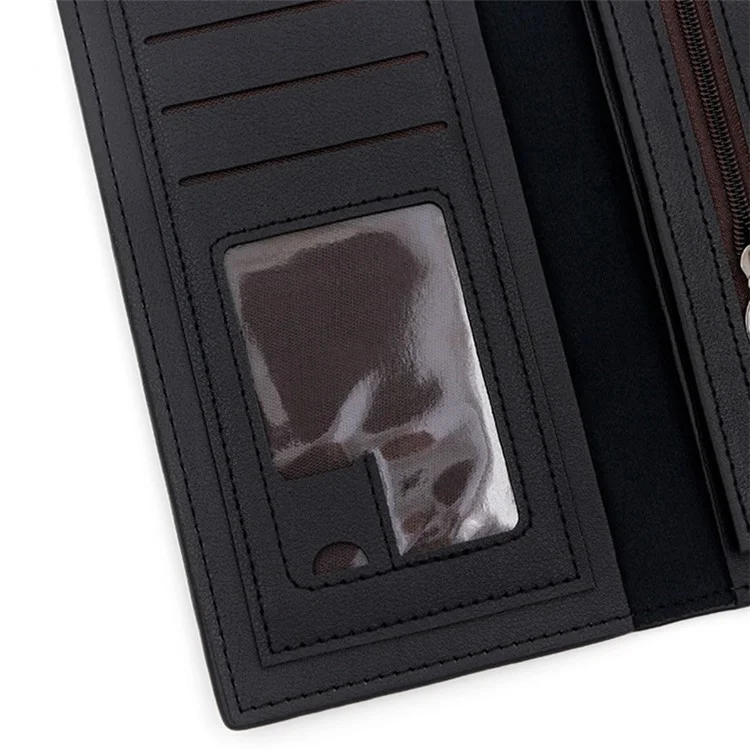 POLC 993-7 Двухцветный сплайсинг PU Leather Men Long Wallet Tri-fold Large Capacity Wallet - Черный