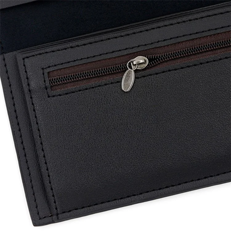 POLC 993-7 Двухцветный сплайсинг PU Leather Men Long Wallet Tri-fold Large Capacity Wallet - Черный