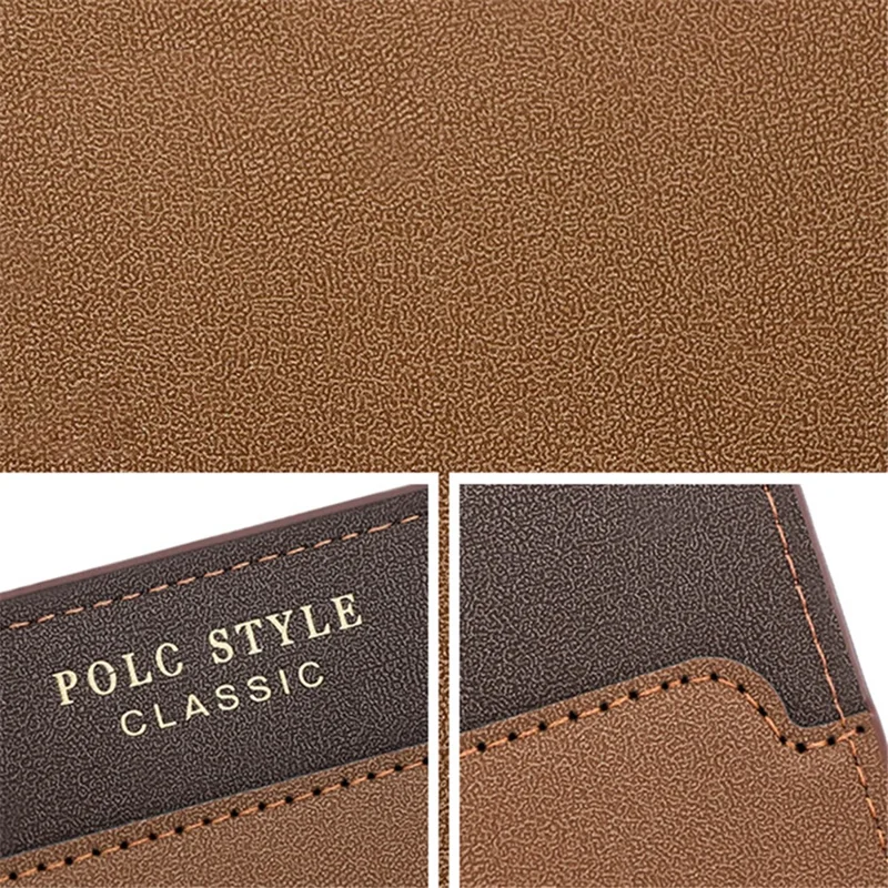 POLC 993-7 Dual Color Splicing PU Leather Men Long Wallet Tri-fold Large Capacity Wallet - Light Coffee