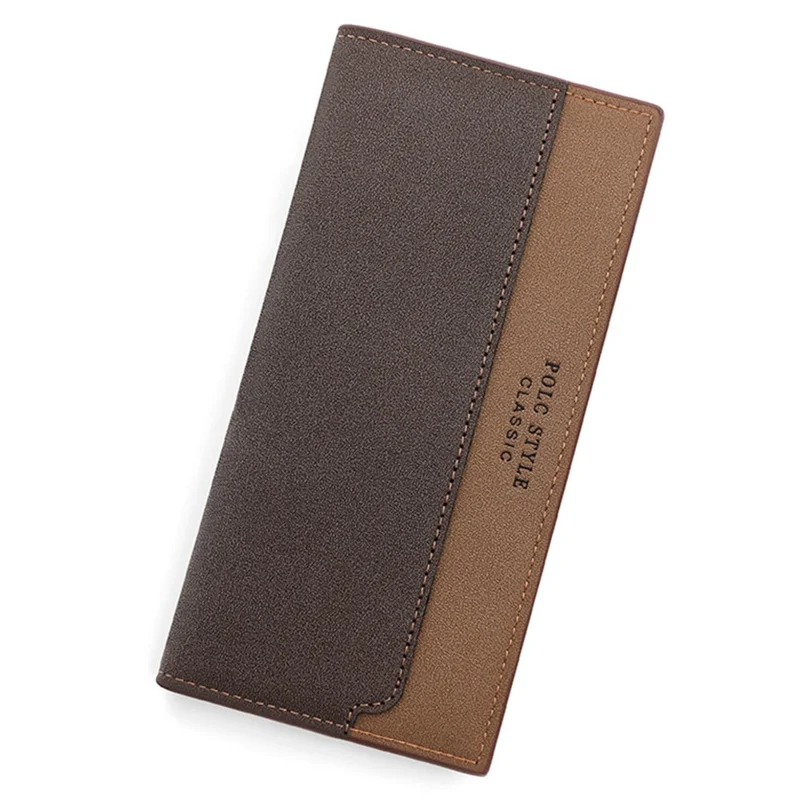 POLC 993-7 Dual Color Splicing PU Leder Herren Geldbörse Dreifach-Falten Große Kapazität Geldbörse - Dunkler Kaffee