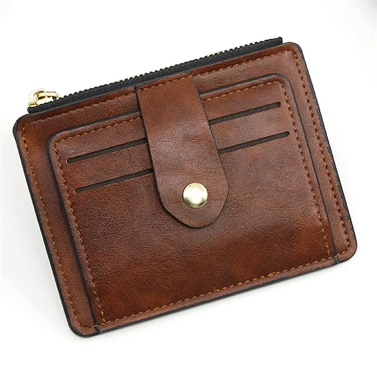 K61 Ultra-thin Wallet PU Leather Travel Card Storage Holder Coin Pouch Bag Billfold for Women Men - Brown