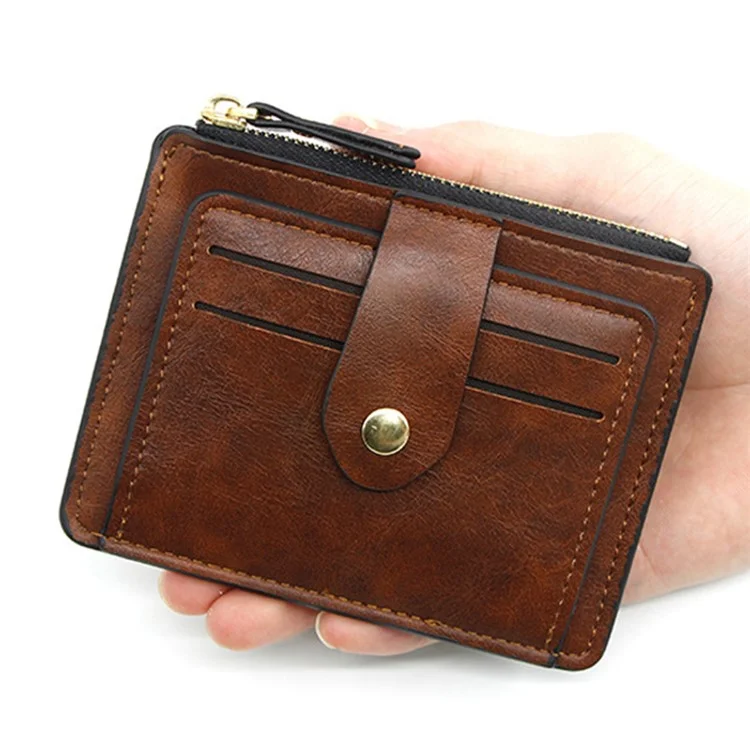 K61 Ultra-thin Wallet PU Leather Travel Card Storage Holder Coin Pouch Bag Billfold for Women Men - Brown