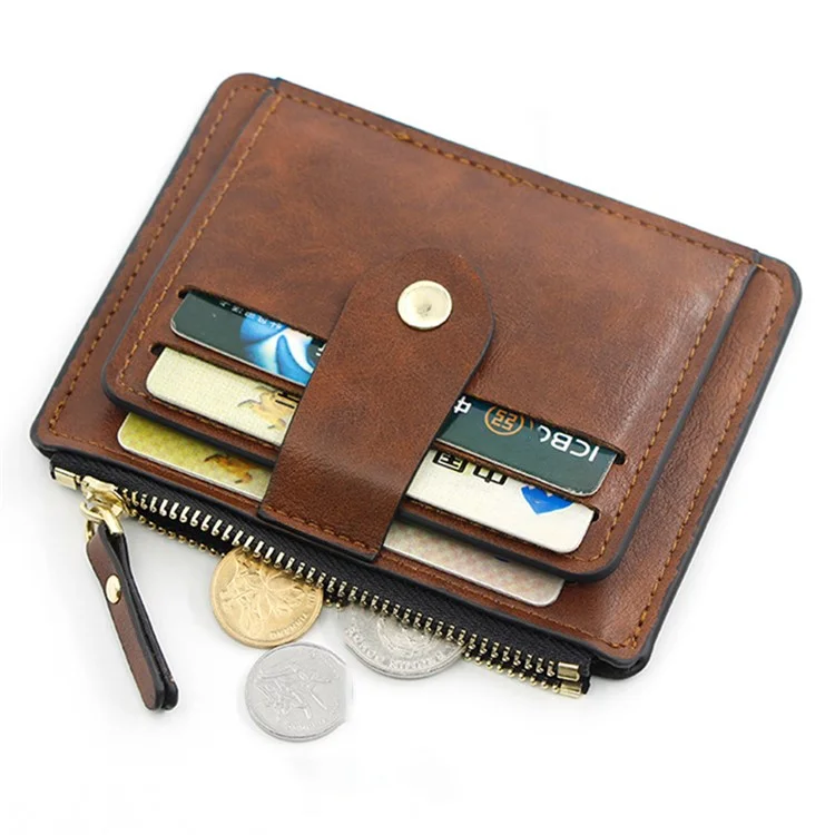 K61 Ultra-thin Wallet PU Leather Travel Card Storage Holder Coin Pouch Bag Billfold for Women Men - Brown