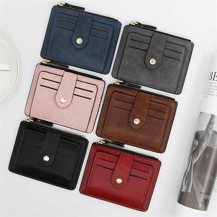 K61 Ultra-thin Wallet PU Leather Travel Card Storage Holder Coin Pouch Bag Billfold for Women Men - Brown