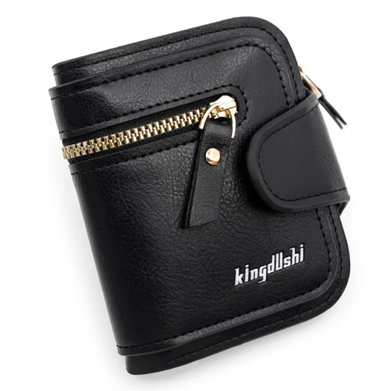 KINGDUSHI Portafoglio corto in Pelle PU con più slot per carte Zip Pocket Women Coin Purse - Nero