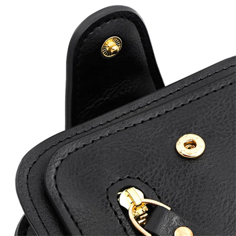 KINGDUSHI Portafoglio corto in Pelle PU con più slot per carte Zip Pocket Women Coin Purse - Nero