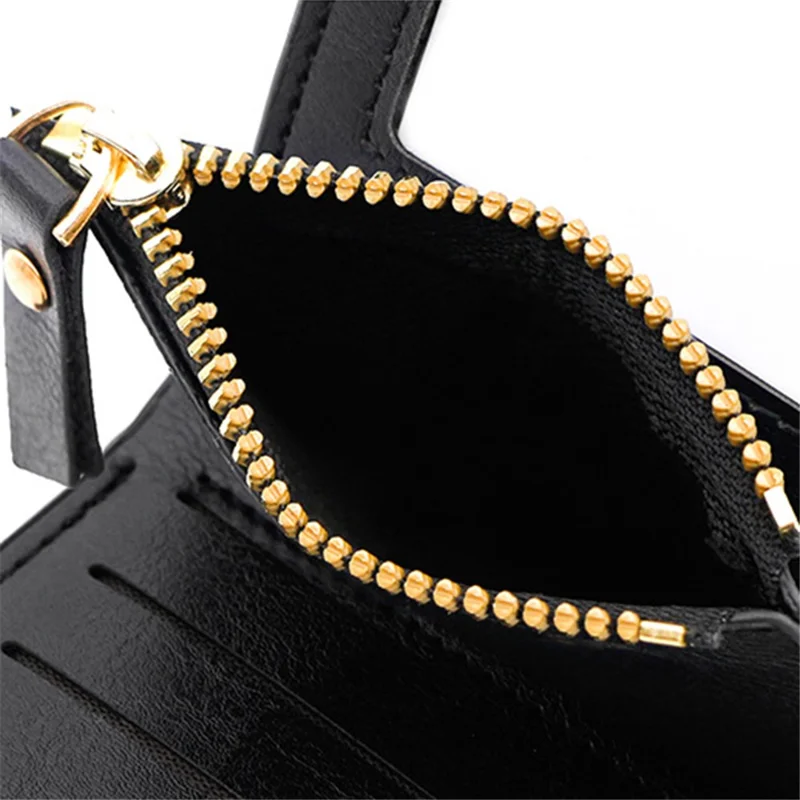 KINGDUSHI Portafoglio corto in Pelle PU con più slot per carte Zip Pocket Women Coin Purse - Nero