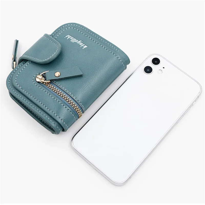 KINGDUSHI Multiple Card Slots PU Leather Short Wallet Zipper Pocket Women Coin Purse - Coffee