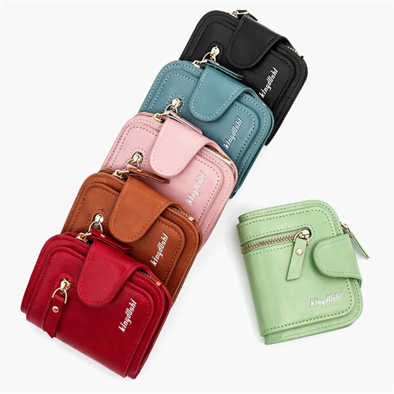 KINGDUSHI Multiple Card Slots PU Leather Short Wallet Zipper Pocket Women Coin Purse - Coffee