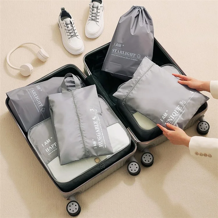 6Pcs / Set Twill Polyester Packing Cubes for Suitcase Travel Luggage Organizer Storage Bag - Grey