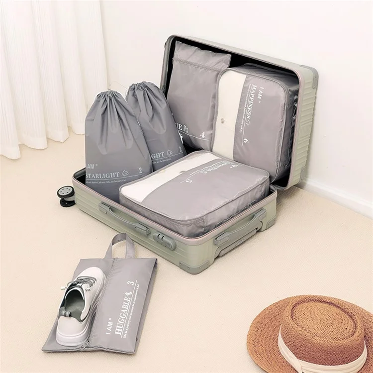 6Pcs / Set Twill Polyester Packing Cubes for Suitcase Travel Luggage Organizer Storage Bag - Grey