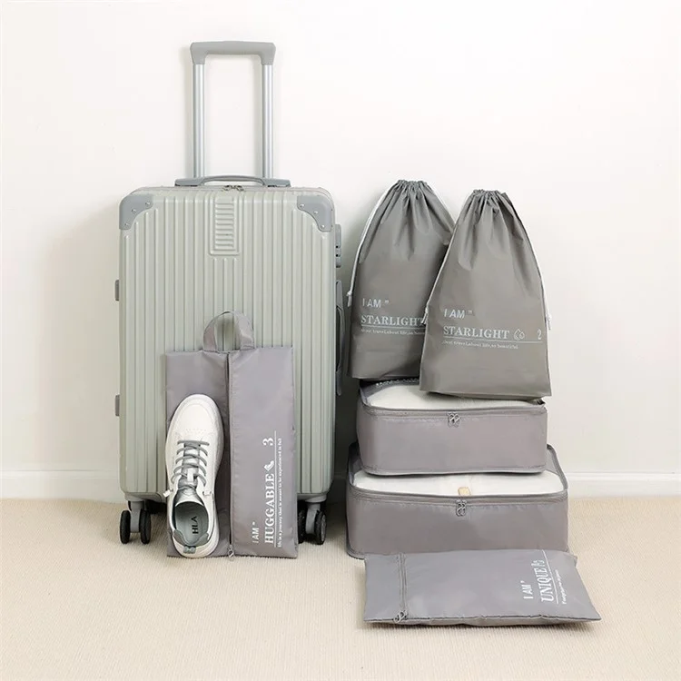6Pcs / Set Twill Polyester Packing Cubes for Suitcase Travel Luggage Organizer Storage Bag - Grey