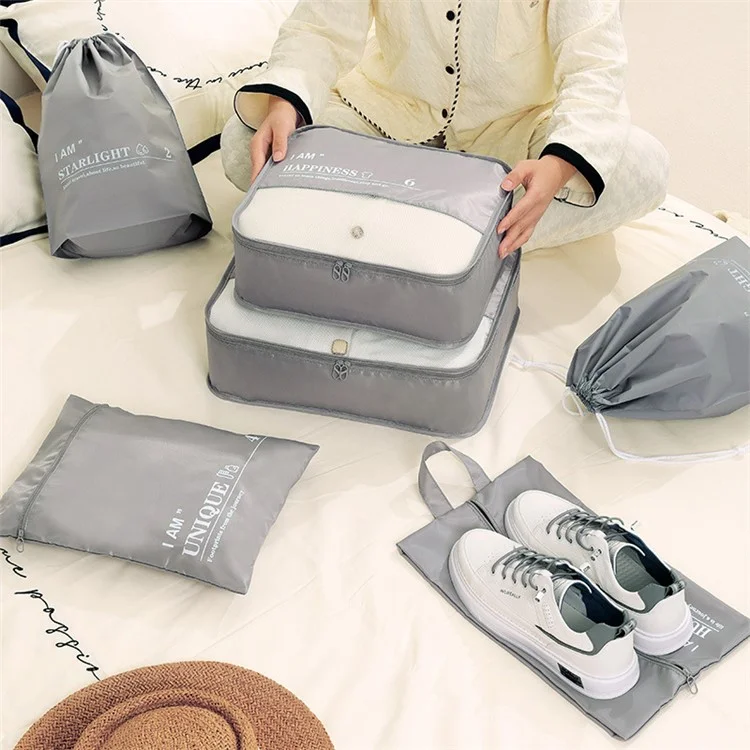 6Pcs / Set Twill Polyester Packing Cubes for Suitcase Travel Luggage Organizer Storage Bag - Grey