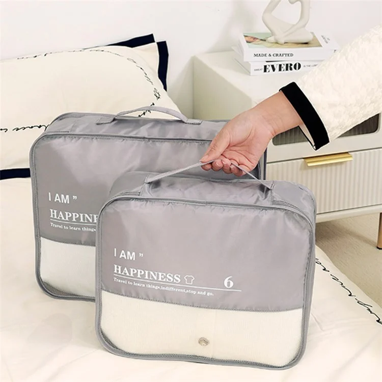 6Pcs / Set Twill Polyester Packing Cubes for Suitcase Travel Luggage Organizer Storage Bag - Grey