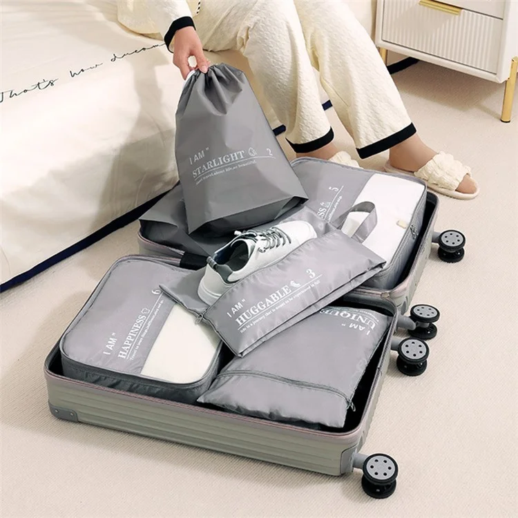 6Pcs / Set Twill Polyester Packing Cubes for Suitcase Travel Luggage Organizer Storage Bag - Grey