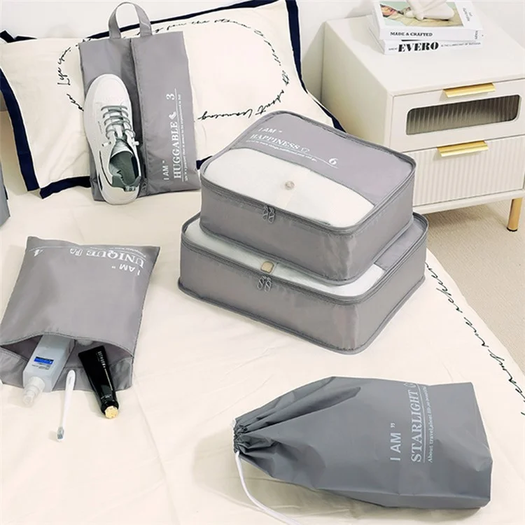 6Pcs / Set Twill Polyester Packing Cubes for Suitcase Travel Luggage Organizer Storage Bag - Grey