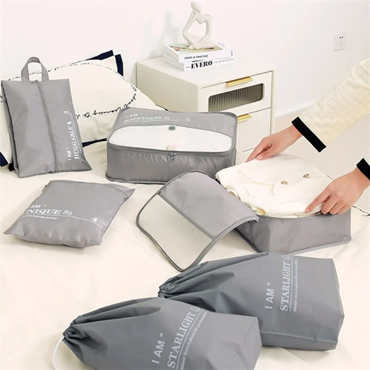 6Pcs / Set Twill Polyester Packing Cubes for Suitcase Travel Luggage Organizer Storage Bag - Grey