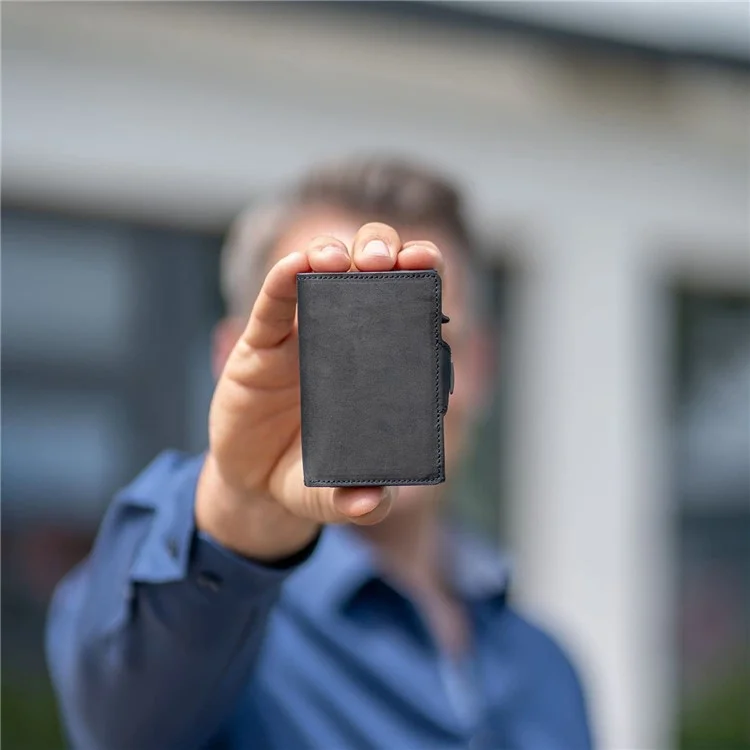 Véritable portefeuille en cuir de vache avec blocage RFID Étui porte-cartes Portefeuille Porte-cartes de crédit Porte-cartes d'identité Peut contenir jusqu'à 6 cartes - Marron clair