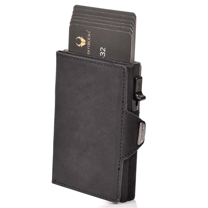Genuine Cowhide Leather RFID Blocking Card Case Wallet Billfold Credit Card ID Card Holder Holding Up to 6 Cards - Black