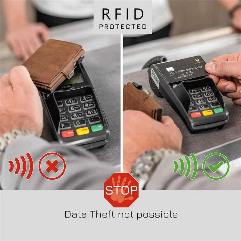 Genuine Cowhide Leather RFID Blocking Card Case Wallet Billfold Credit Card ID Card Holder Holding Up to 6 Cards - Black
