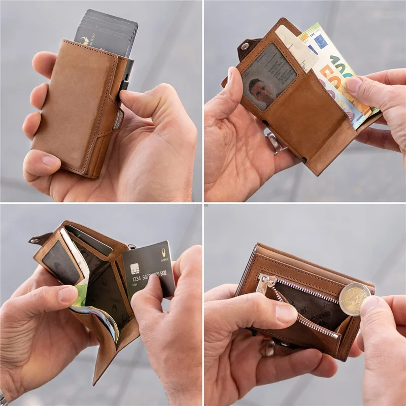 Genuine Cowhide Leather RFID Blocking Card Case Wallet Billfold Credit Card ID Card Holder Holding Up to 6 Cards - Black
