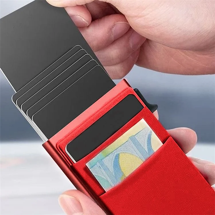 Алюминиевый сплав + пластиковый чехол для карточек RFID Blocking Credit Card ID Card Holder Case Easy Pop-Up Slim Bag - Красный