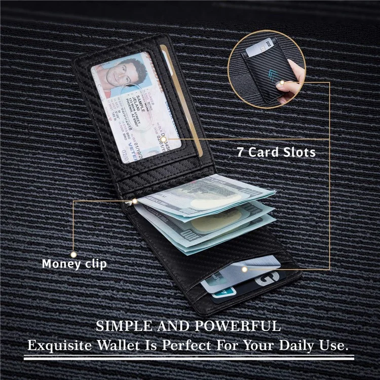 Cartera de Tarjetas con Bloqueo RFID de Piel de Microfibra con Clip para Billetes - Textura Lisa / Azul
