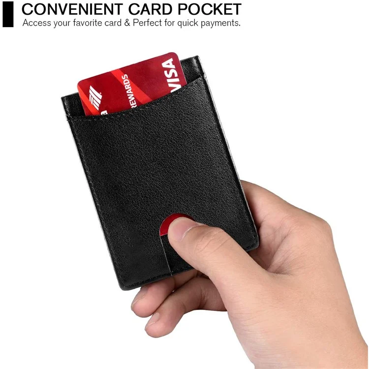 Cartera de Tarjetas con Bloqueo RFID de Piel de Microfibra con Clip para Billetes - Textura Lisa / Azul