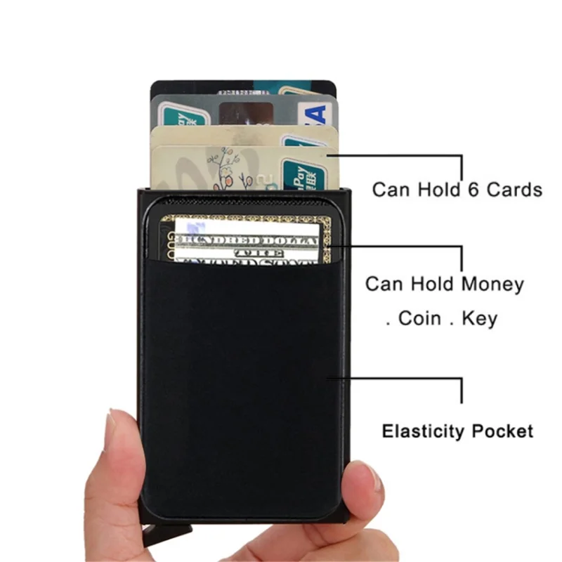 Pocket Size RFID Blocking Pop Out Aluminum Alloy Card Case Wallet Hold Up to 6 Cards - Red