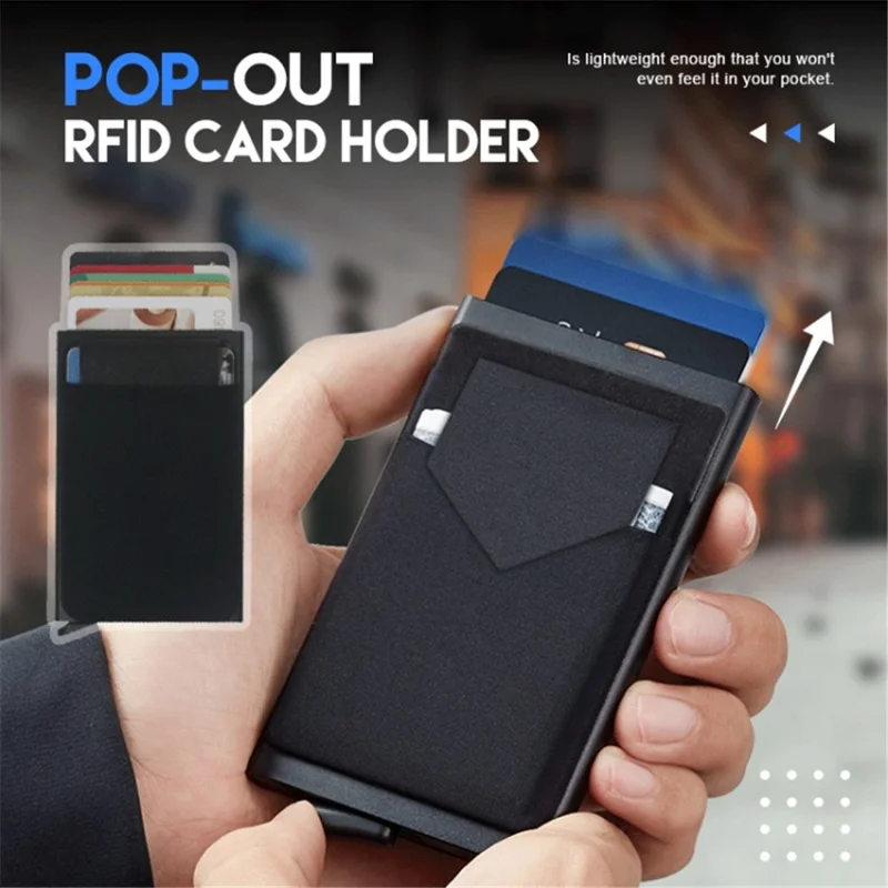 Pocket Size RFID Blocking Pop Out Aluminum Alloy Card Case Wallet Hold Up to 6 Cards - Red