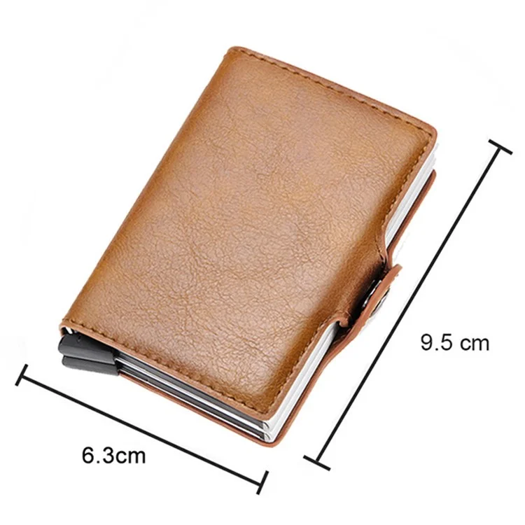 Credit Card Holder RFID Blocking PU Leather + Aluminum Alloy Pop Out Double Layer Card Case - Brown