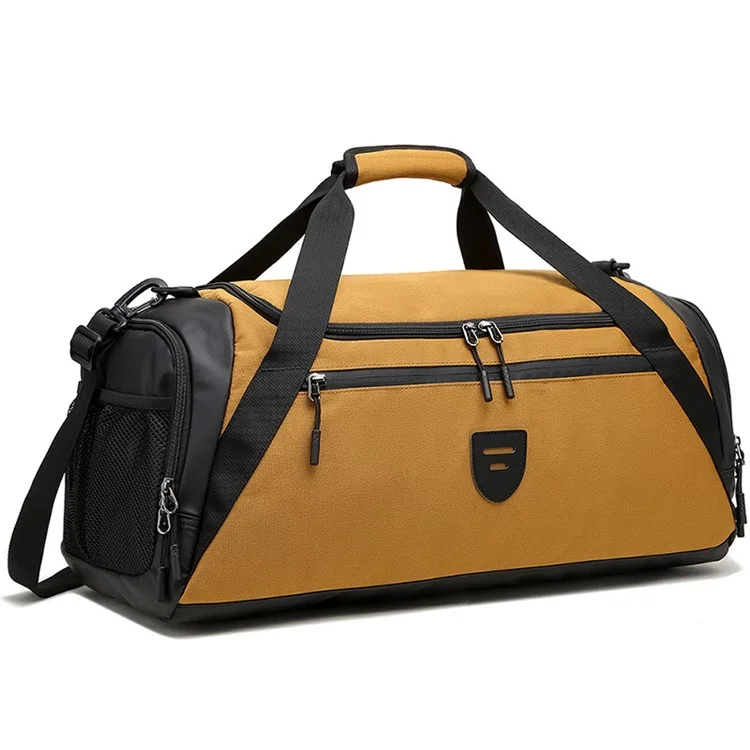 Bolsa Esportiva Fitness de Poliéster de Grande Capacidade com Alça Cruzada, Bolsa de Viagem com Compartimento para Sapatos - Cáqui