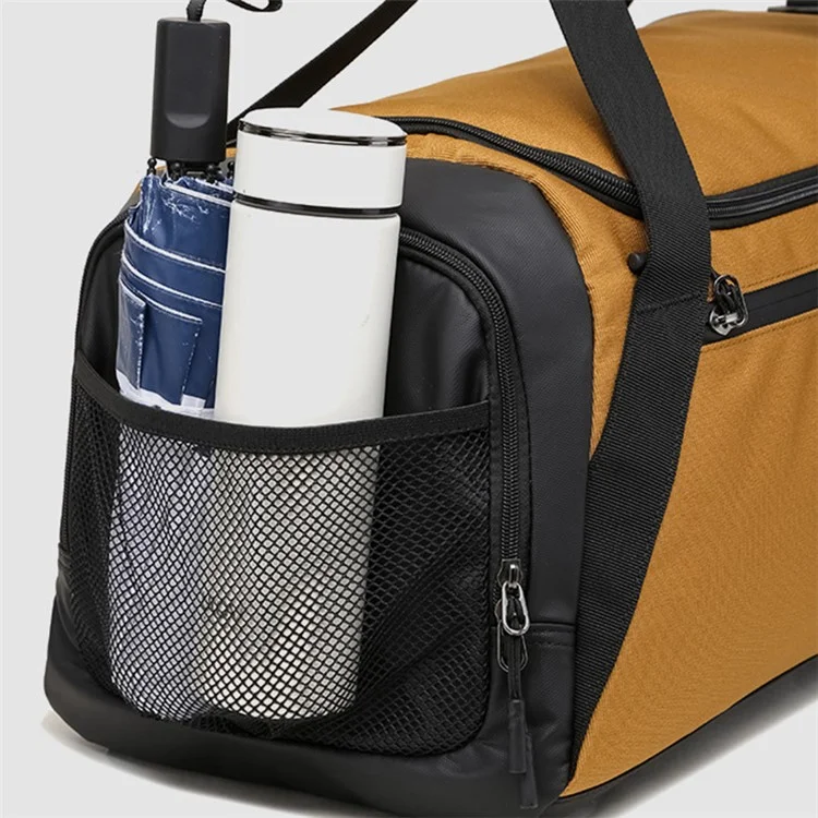 Bolsa Esportiva Fitness de Poliéster de Grande Capacidade com Alça Cruzada, Bolsa de Viagem com Compartimento para Sapatos - Cáqui