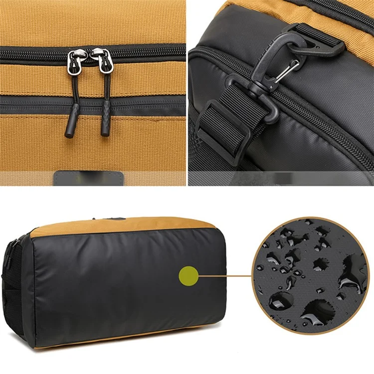 Bolsa Esportiva Fitness de Poliéster de Grande Capacidade com Alça Cruzada, Bolsa de Viagem com Compartimento para Sapatos - Cáqui