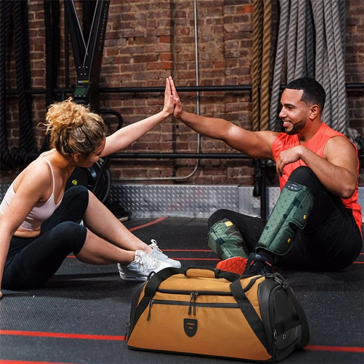 Bolsa Esportiva Fitness de Poliéster de Grande Capacidade com Alça Cruzada, Bolsa de Viagem com Compartimento para Sapatos - Cáqui