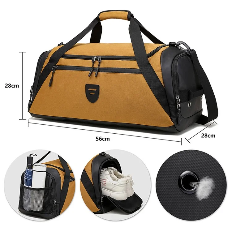 Bolsa Esportiva Fitness de Poliéster de Grande Capacidade com Alça Cruzada, Bolsa de Viagem com Compartimento para Sapatos - Cáqui
